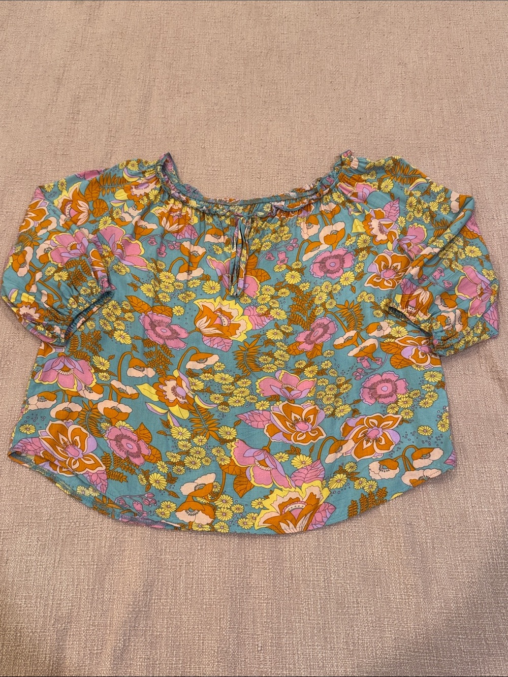Large wm’s Floral Peasant Blouse with Pink & Orange Accents